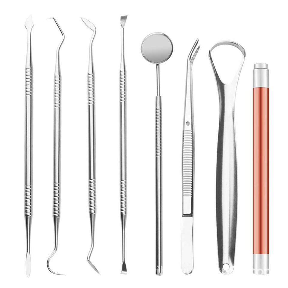 Healifty higiene Dental Kit de Herramientas para blanquear los Dientes Cálculo, removedor de Placa, Juego de Dientes limpios, Acero Inoxidable con lámpara sin batería (Plateado)