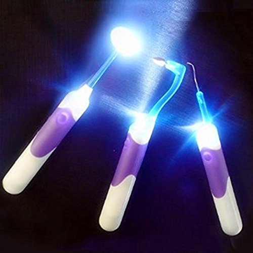 Limpieza Dental Oral Kit 3 en 1 LED Espejo dental+ borrador para quitar manchas de dientes+ganchos instrumento