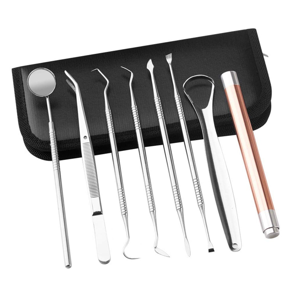 Healifty higiene Dental Kit de Herramientas para blanquear los Dientes Cálculo, removedor de Placa, Juego de Dientes limpios, Acero Inoxidable con lámpara sin batería (Plateado)