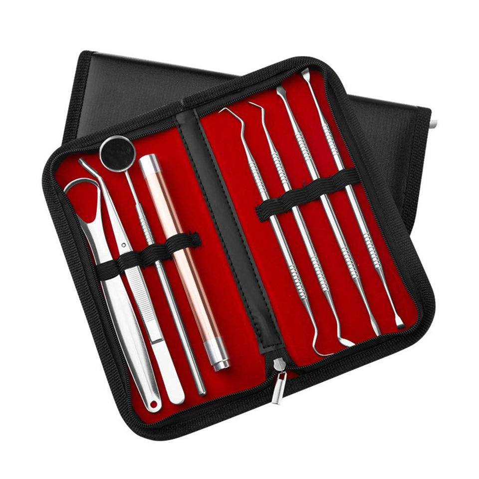 Healifty higiene Dental Kit de Herramientas para blanquear los Dientes Cálculo, removedor de Placa, Juego de Dientes limpios, Acero Inoxidable con lámpara sin batería (Plateado)