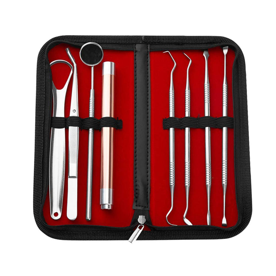Healifty higiene Dental Kit de Herramientas para blanquear los Dientes Cálculo, removedor de Placa, Juego de Dientes limpios, Acero Inoxidable con lámpara sin batería (Plateado)
