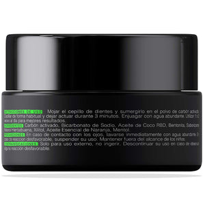 Blanqueador Dental de Carbon Activado de Coco en Polvo -100% Natural - Con Aceite Esencial de Coco, Naranja y Menta - No Causa Sensibilidad - Absorbe las Bacterias y Toxinas de la Boca -25 gramos