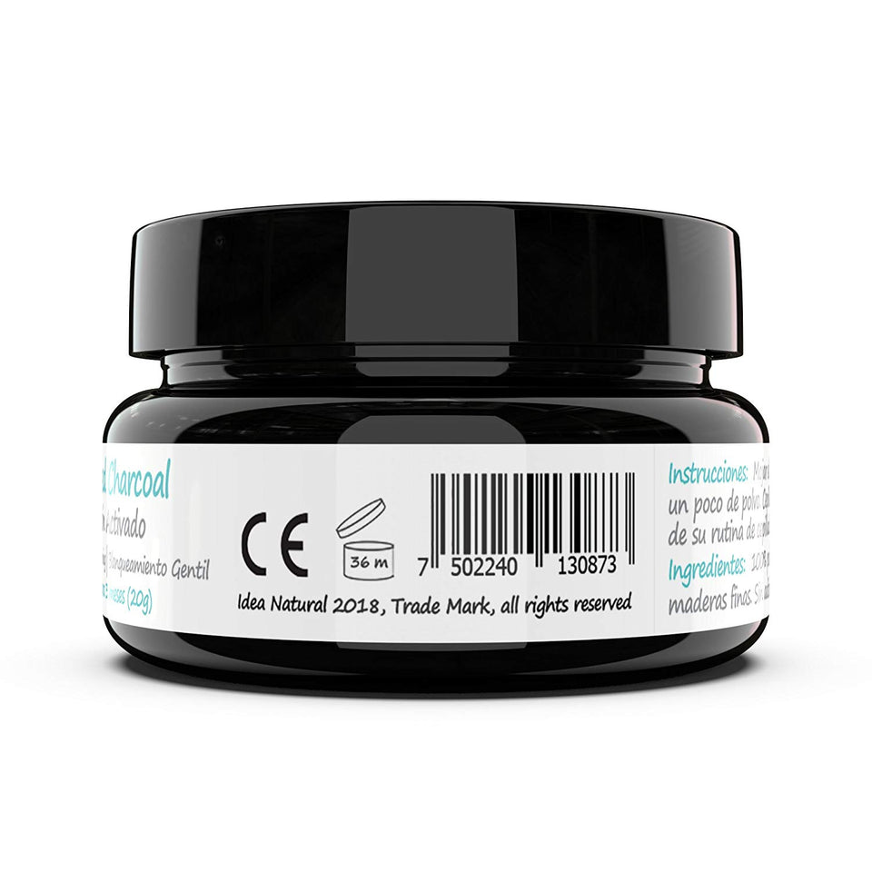 Blanqueador Dental Carbón Activado - IDEA NATURAL - 100% NATURAL - No OGM, Mejor que las tiras, Pasta de Dientes. Elimina las manchas y la placa (20g)