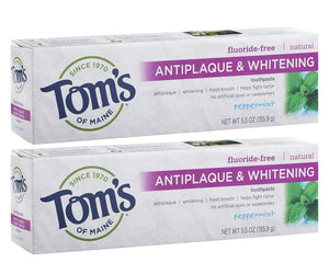 Tom's of Maine Antiplaque and Whitening Fluoride-Free Toothpaste, Peppermint, 5.5 oz., Pack of 2
