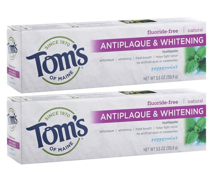 Tom's of Maine Antiplaque and Whitening Fluoride-Free Toothpaste, Peppermint, 5.5 oz., Pack of 2