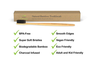 Isabella's Clearly BAMBOO Toothbrush, Gentle Soft Charcoal Infused Nylon BPA-Free Bristles, Eco-Friendly, Biodegradable. Natural Organic Materials Good for Teeth & Earth. Adults & Kids (4)