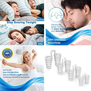 Eokeanon Dispositivos Anti Ronquidos Soluciones, Dilatador nasal anti ronquidos, solución para ronquidos Respiraderos de la nariz para un sueño reparador y alivio instantáneo de la congestión nasal natural, reutilizable, juego de 4 con estuche de viaje