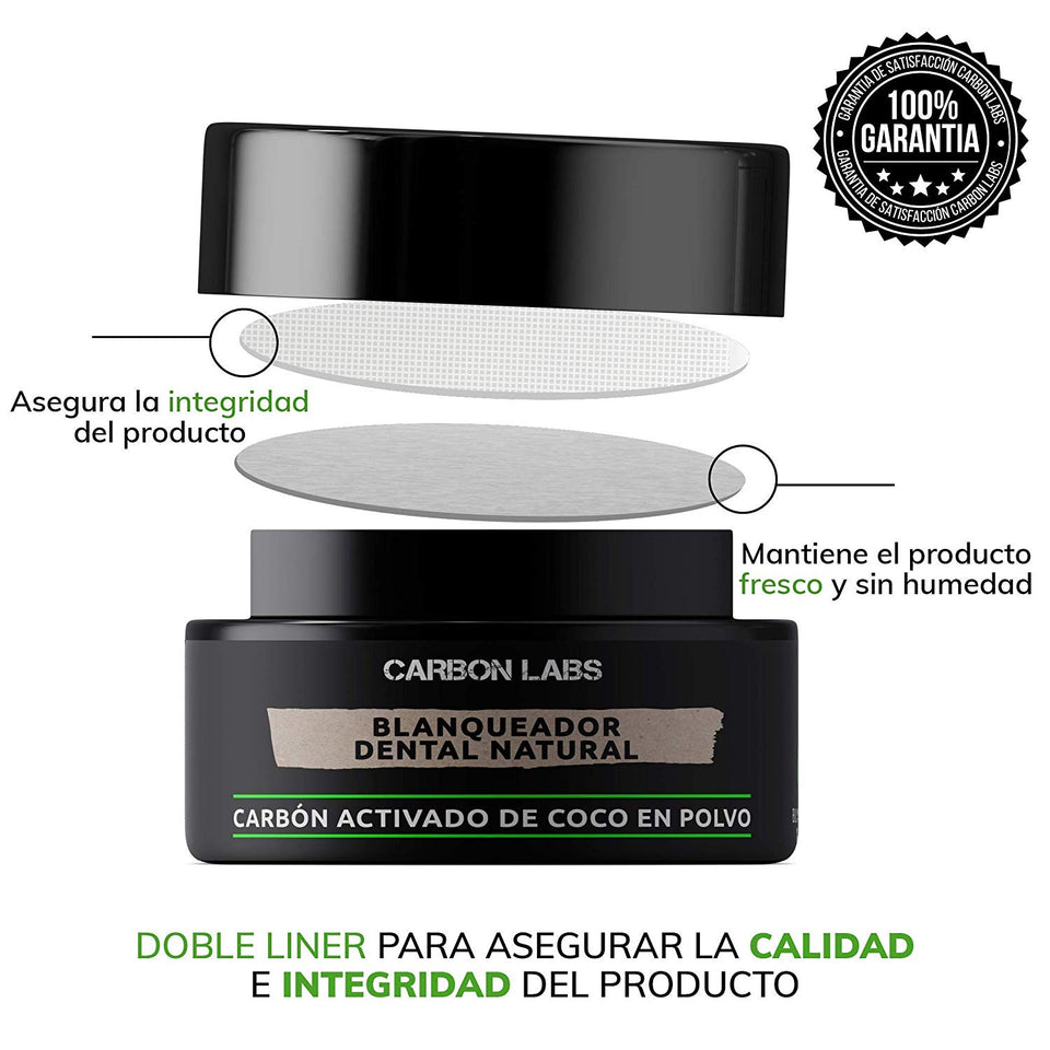 Blanqueador Dental de Carbon Activado de Coco en Polvo -100% Natural - Con Aceite Esencial de Coco, Naranja y Menta - No Causa Sensibilidad - Absorbe las Bacterias y Toxinas de la Boca -25 gramos