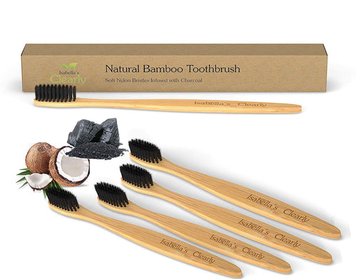 Isabella's Clearly BAMBOO Toothbrush, Gentle Soft Charcoal Infused Nylon BPA-Free Bristles, Eco-Friendly, Biodegradable. Natural Organic Materials Good for Teeth & Earth. Adults & Kids (4)