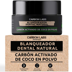 Blanqueador Dental de Carbon Activado de Coco en Polvo -100% Natural - Con Aceite Esencial de Coco, Naranja y Menta - No Causa Sensibilidad - Absorbe las Bacterias y Toxinas de la Boca -25 gramos