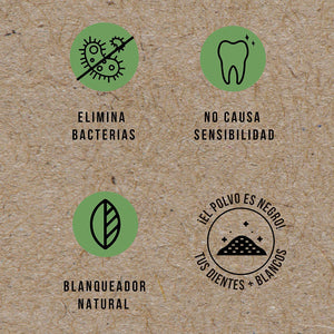 Blanqueador Dental de Carbon Activado de Coco en Polvo -100% Natural - Con Aceite Esencial de Coco, Naranja y Menta - No Causa Sensibilidad - Absorbe las Bacterias y Toxinas de la Boca -25 gramos