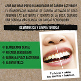 Blanqueador Dental de Carbon Activado de Coco en Polvo -100% Natural - Con Aceite Esencial de Coco, Naranja y Menta - No Causa Sensibilidad - Absorbe las Bacterias y Toxinas de la Boca -25 gramos